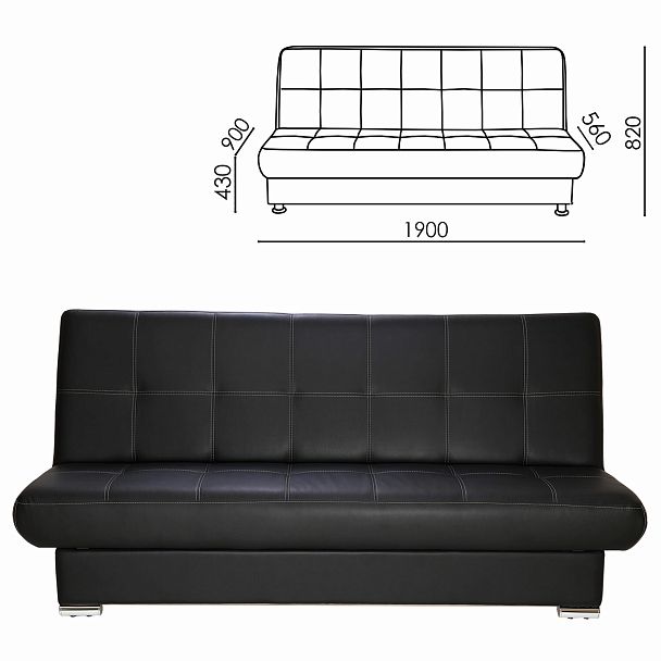 Диван мягкий раскладной "Модесто", 1900х900х820 мм, экокожа, черный - Вид 2