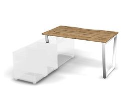 MATRIX 121B101-V Стол прямой с опорой на тумбу, пров. вырез. (V-опоры) 1380х780х775 Дуб Крафт/Белый - Фото предпросмотра