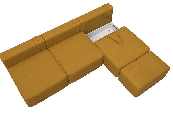Диван угловой модульный с пуфом Лига-060 НПБ Лонг угол универсальный Велюр желтый - Вид 7