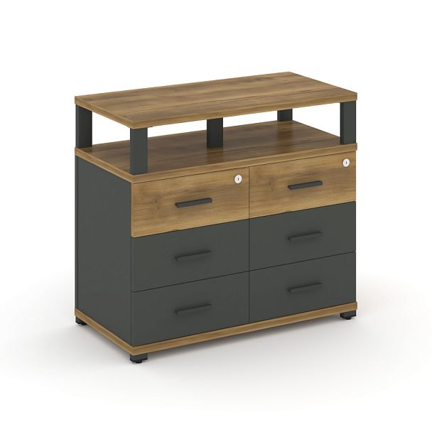 Concept Тумба приставная широкая 6 ящ. с надставкой широкой CN.TSP-009 A Сандал Янтарный/Антрацит/Металл Антрацит 836*420*750 - Вид 1