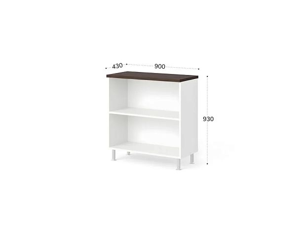 БЕРЛИН / BERLIN Стеллаж широкий 2 уровня 900х430х930 Венге/Белый - Вид 2