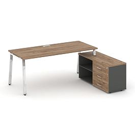 Стайл Проджект Директ Люкс / Style Project Direct Lux Стол письменный с греденцией правой M-SN-6A.SRG-016.M(R) Дуб Табак/Антрацит/Дуб Табак/Нержавеющая Сталь/Хром 1980*700*750 - Фото предпросмотра