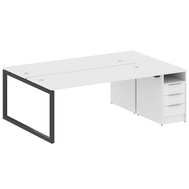 Metal System Quattro Р. ст. с тумбой на О-образном м/к 50БО.РС-СТП-2.5 Белый/Антрацит металл 2212*1475*750 - Вид 1