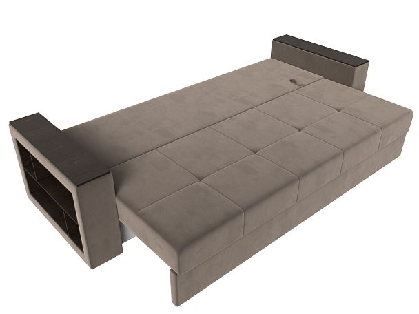 Диван прямой Дубай Лайт полки слева (полностью велюр коричневый) - Вид 8