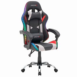 Кресло компьютерное CROMEX "Quantum GM-155 RGB", подсветка, две подушки, экокожа, черное/красное/серое, 532955 - Фото предпросмотра