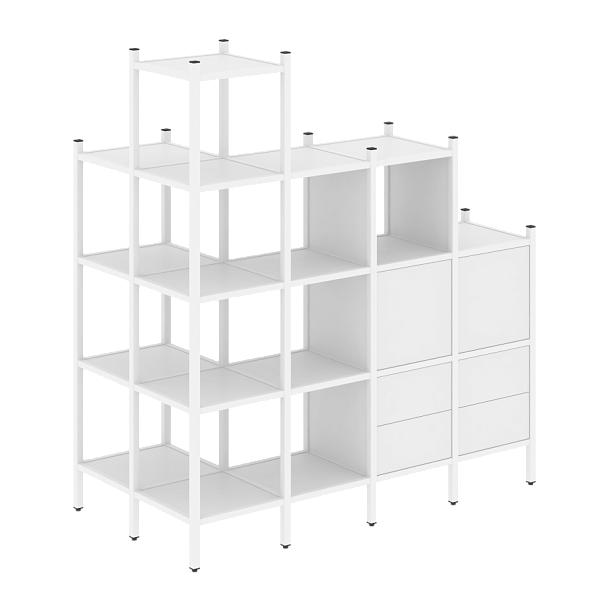 Loft Угловой внешний стеллаж наборный VR.L-58 Белый бриллиант/Белый металл 862*1694*1869 - Вид 1