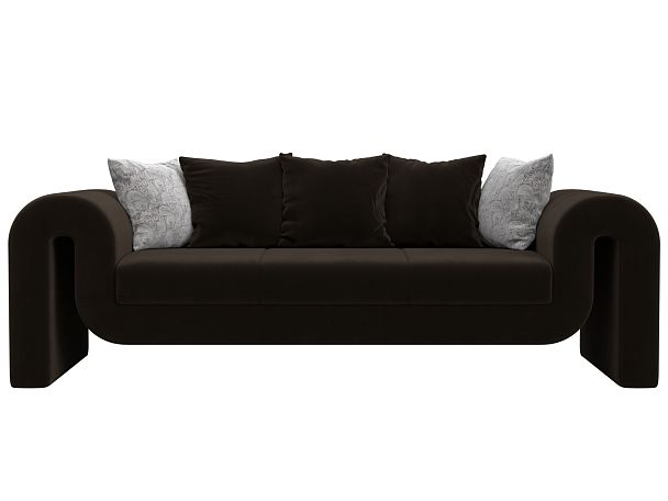 Прямой диван Волна (полностью микровельвет коричневый, подушки 3 микровельвет коричневый, 2 велюр серый с узором) - Вид 2