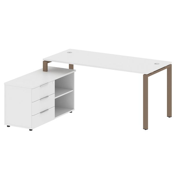 Metal System Р. ст. с тумбой на П-образном м/к БП.РС-СТС-2.4 (L) Белый/Мокко металл 1700*1520*750 - Вид 1