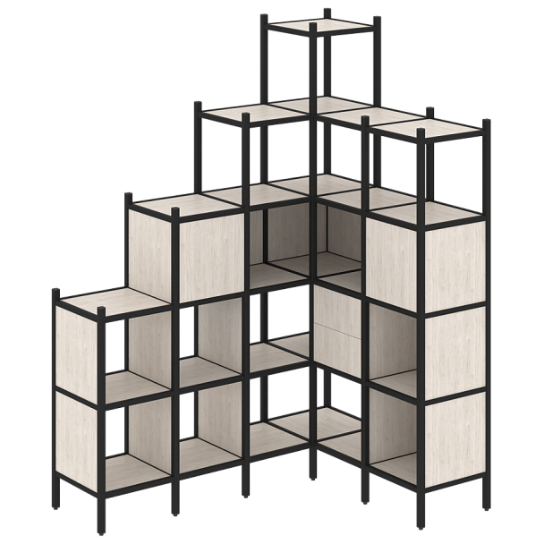 Loft Угловой внутренний стеллаж наборный VR.L-44 Денвер светлый/Чёрный металл 1694*1278*2280 - Вид 1