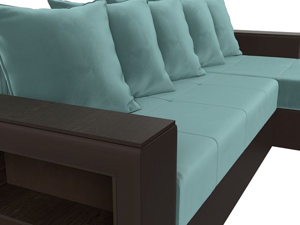 Диван угловой Дубай Лайт угол правый (основа велюр бирюзовый, компаньон экокожа коричневая) - Вид 4