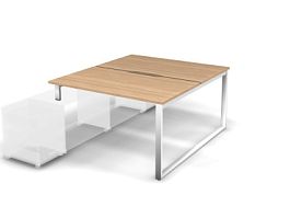 MATRIX 121В201-O Стол прямой, опора на тумбу, пров. вырез. (O-опоры) 1380х1590х775 Швейц-й вяз/Белый - Фото предпросмотра