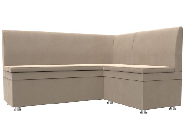 Кухонный угловой диван Уют правый (полностью велюр бежевый) - Вид 1