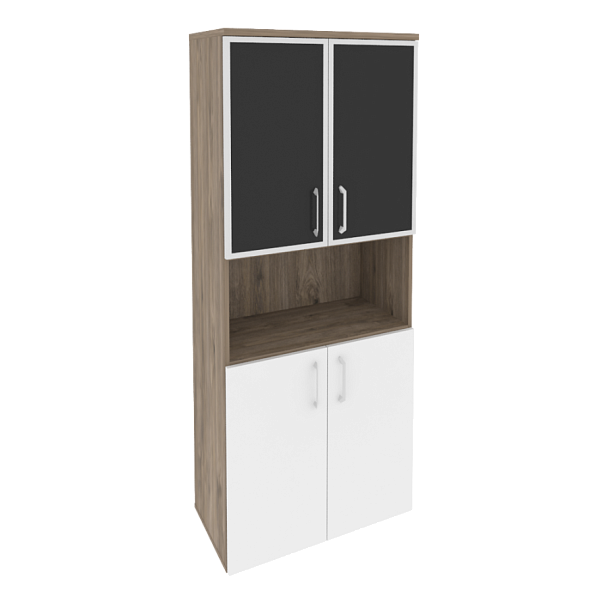 Onix Шкаф высокий широкий O.ST-1.4 R black Тиквуд темный/Белый бриллиант/Cтекло black 800*420*1977 - Вид 1