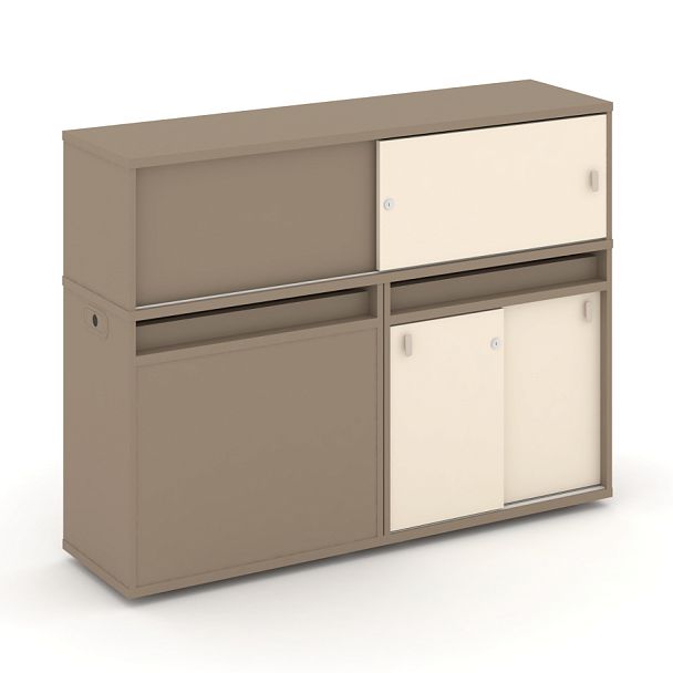 Estetica Набор №21. Тумба двойная+низкая надставка ES.NB.2N-21 Латте/Сатин 1500*410*1135 - Вид 1