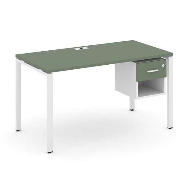 Concept Стол рабочий с подвесной тумбой 1 открытой нишей и одним ящ. CN.SP-119 W Кобо/Белый Бриллиант/Металл Белый 1380*720*750 - Вид 1