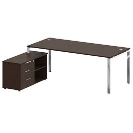 Metal System Direct Стол руковододителя с тумбой левый БГ.СРТ-6.9 (L) Венге/Нерж. сталь 2100*1720*750 - Фото предпросмотра