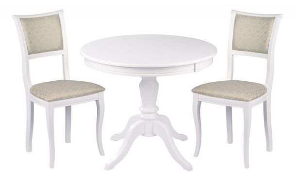 Обеденная группа стол Элат D90(130)х90х76 Белый и 2 стула Камир Белый/Бирюзовый жаккард - Вид 1