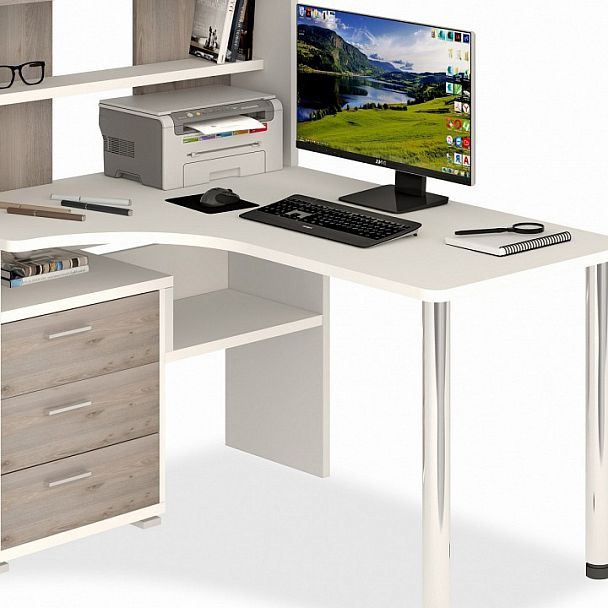 Стол компьютерный Домино СР-133 Белый/Нельсон левый - Вид 3