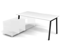 MATRIX 121B102-A Стол прямой, опора на тумбу, пров. вырез. (А-опоры) 1580х780х775 Белый/Темно-серый - Фото предпросмотра