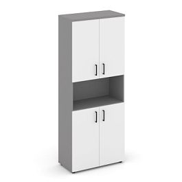 Стайл Проджект Шкаф высокий широкий (4 низких фасада ЛДСП) SN.STS.E-107 Серый Пепел/Белый/Черный Руч - Фото предпросмотра