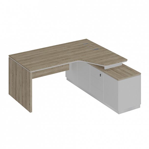 Стол руководителя эргономичный на опорной тумбе правый City СИ 118 дуб гладстоун светлый / белый премиум / белый премиум - Вид 1