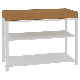 Банкетка для обуви "Торонто-23S", 670х300х490 мм, 2 полки, металл/ткань, белая/бежевая, БТ23СББ - Фото предпросмотра