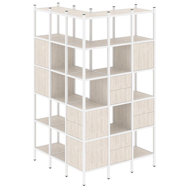 Loft Угловой внешний стеллаж наборный VR.L-53 Денвер светлый/Белый металл 1278*1278*2280 - Вид 1