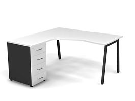 MATRIX 121S171-A Стол эгоном. с тумбой L, пров-ик вырезной (А-опоры) 1580х1580х775 Белый/Темно-серый - Фото предпросмотра