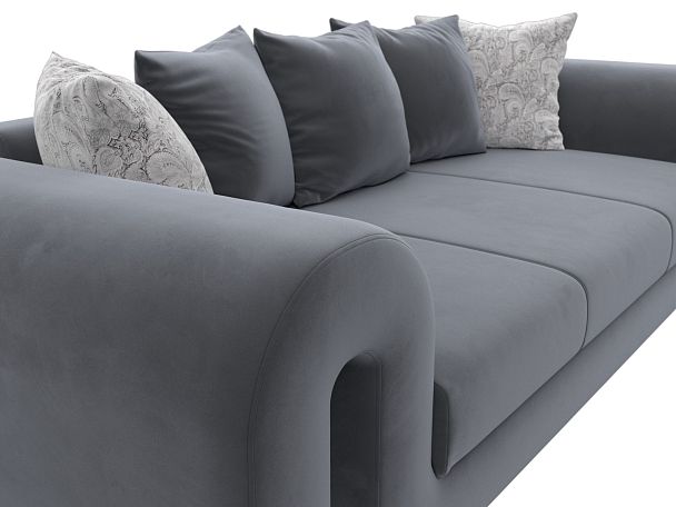 Прямой диван Волна (полностью велюр серый, подушки 3 велюр серый, 2 велюр серый с узором) - Вид 4