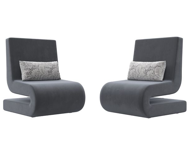 Кресло Волна (полностью велюр серый, подушки велюр серый с узором) - Вид 1