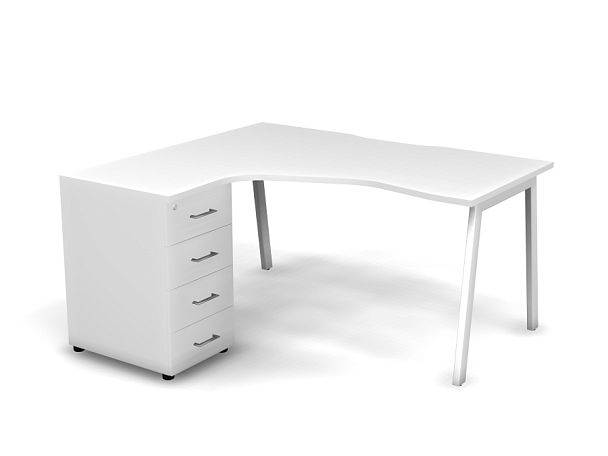 MATRIX 121S131-A Стол эгоном-й с тумбой L, проводник вырезной (А-обр. опоры) 1580х1380х775 Белый - Вид 1