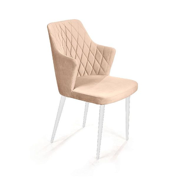 Стул с подлокотниками Hunt ромб, бархат бежевый 5 / белый конус - Вид 7
