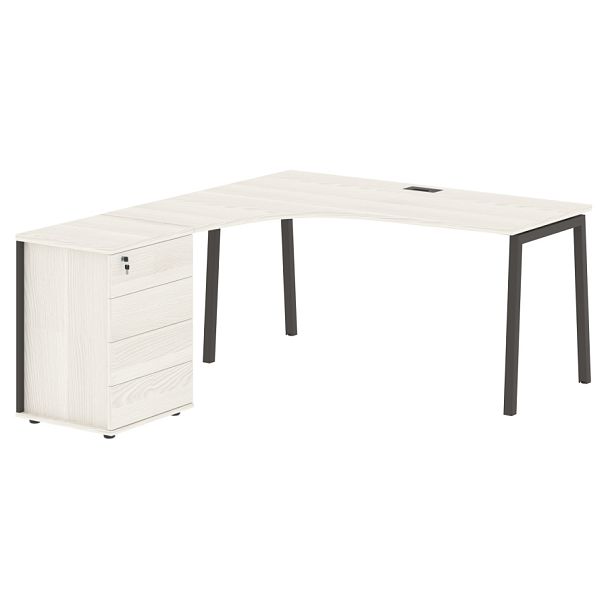 Стол эргономичный с тумбой ELCET 1518(L) Ясень Траун/Мокко 1560х1880х750 EDIS - Вид 1