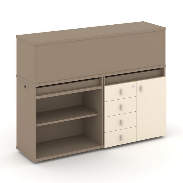 Estetica Набор №7. Тумба двойная+низкая надставка ES.NB.2N-7 Латте/Сатин 1500*410*1135 - Вид 1