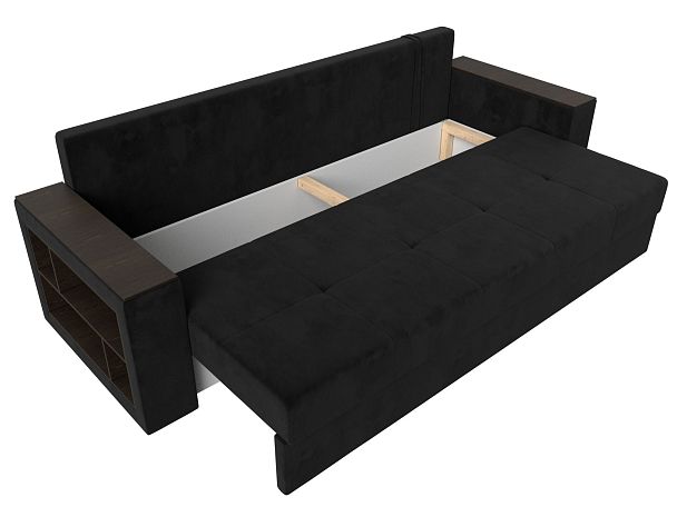 Диван прямой Дубай Лайт полки слева (полностью велюр черный) - Вид 7