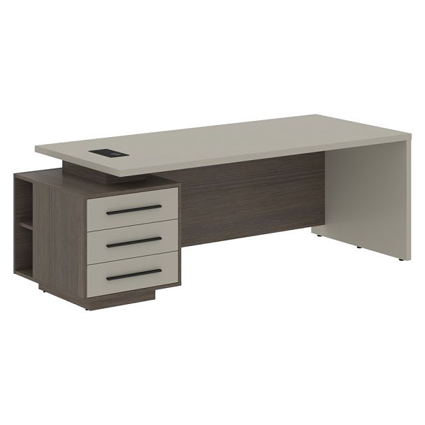 Стол руководителя с тумбой VCT 2290(L) Аметист/Черный матовый/Дуб Сильвер 2200х900х750 VELION - Вид 1