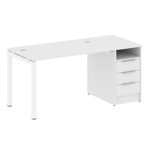 Metal System Quattro Р. ст. с тумбой на П-образном м/к 50БП.РС-СТП-1.2 Белый/Белый металл 1612*720*750 - Вид 1