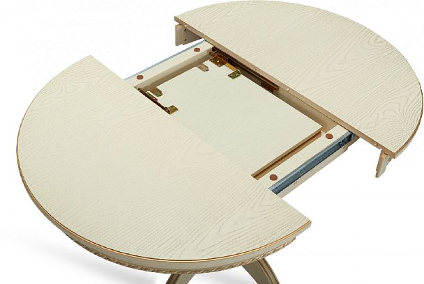 Стол деревянный раздвижной Вэлт D90(120)х90х76 Слоновая кость с золотой патиной - Вид 5