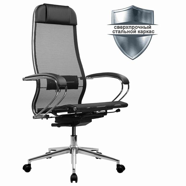 Кресло МЕТТА "ErgoLife" 10 B1-104K, хром, синхромеханизм, прочная сетка, черное - Вид 2