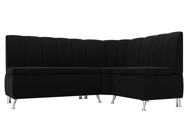 Кухонный угловой диван Кантри правый (полностью микровельвет черный) - Вид 1