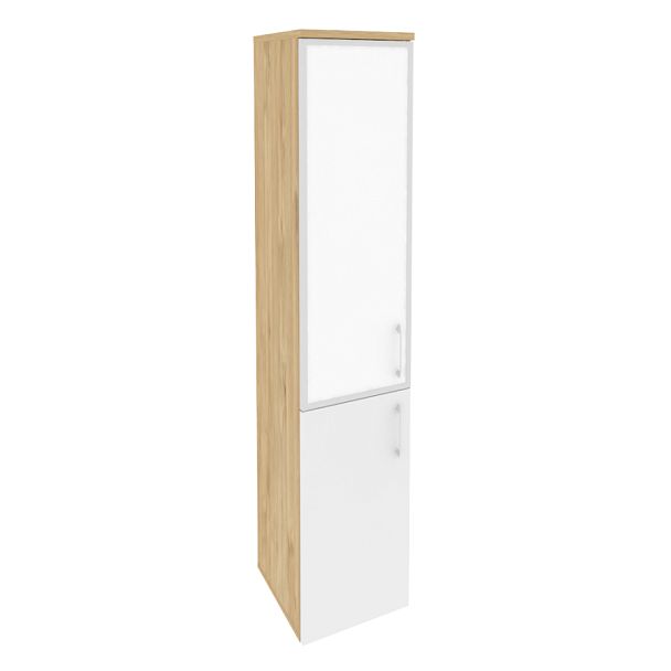 Onix Шкаф высокий узкий левый O.SU-1.2 R (L) white Тиквуд светлый/Белый бриллиант/Стекло white 400*420*1977 - Вид 1