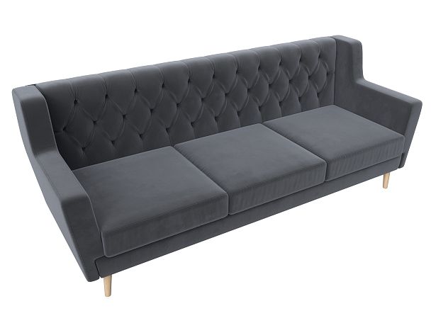 Прямой диван Брайтон 3 Люкс (полностью велюр серый) - Вид 5