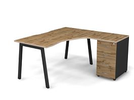 MATRIX 121S191-A Стол эгоном. с тумбой R, пров. вырез. (А-опоры) 1580х1580х775 Дуб Крафт/Темно-серый - Фото предпросмотра