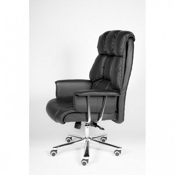 Кресло Президент / сталь + хром / черная  кожа - Вид 3