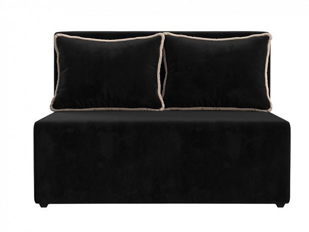 Диван прямой Лагуна (полностью велюр черный, кант велюр бежевый) - Вид 2