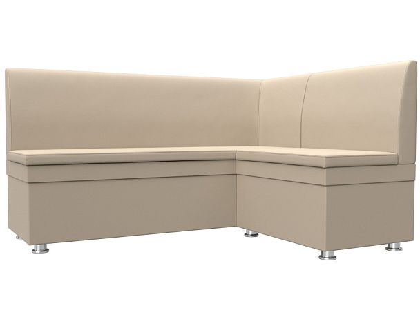 Кухонный угловой диван Уют правый (полностью экокожа бежевая) - Вид 1