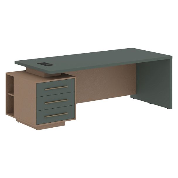 Стол руководителя с тумбой VCT 2290(L) Нефрит/Бронза браш/Кобра 2200х900х750 VELION - Вид 1