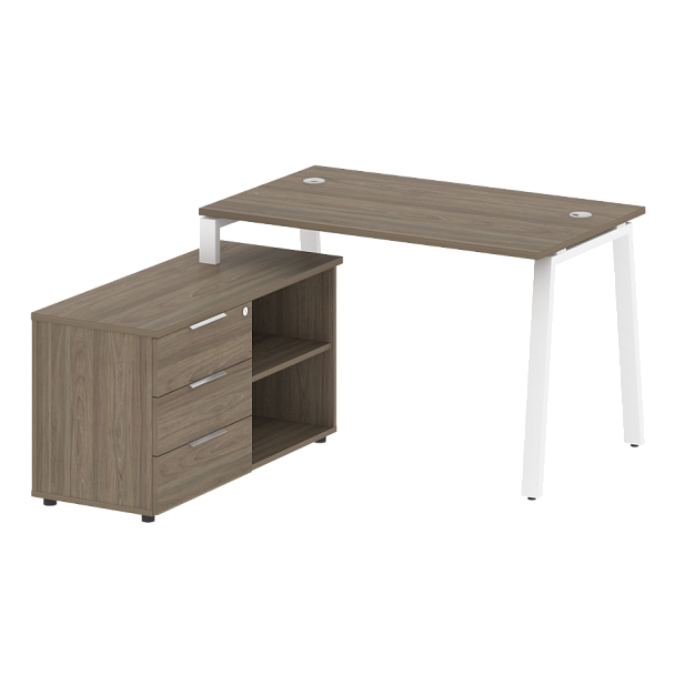 Metal System Р. ст. с тумбой на А-образном м/к БА.РС-СТС-2.2 (L) Вяз/Белый металл 1300*1520*750 - Вид 1