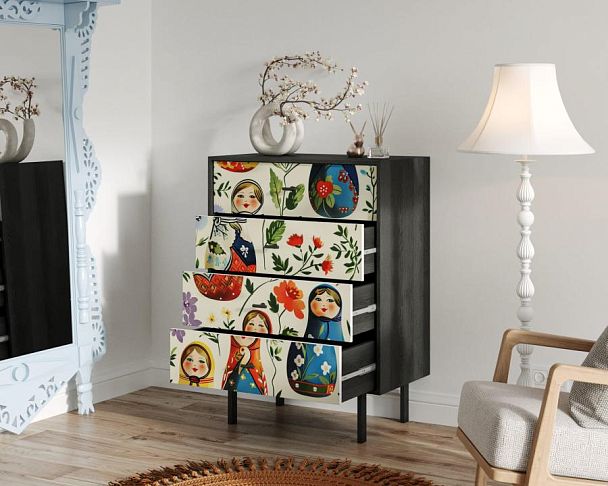 Комод вертикальный с четырьмя ящиками Emerson Матрешки арт EM18/Art04 - Вид 2