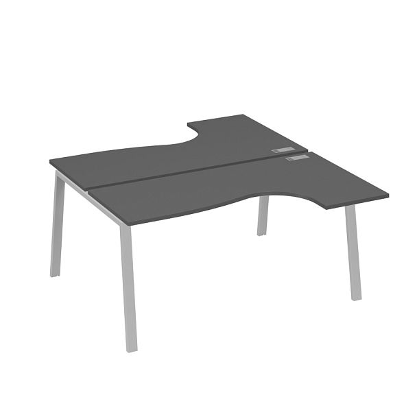 Рабочая станция на опорах TRE (2х160) столы Классика A4 А4 Б3 182  БП антрацит премиум / металлокаркас серый - Вид 1